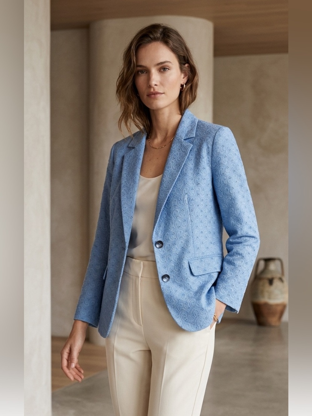 Sag Harbor Light Blue Eyelet Blazer